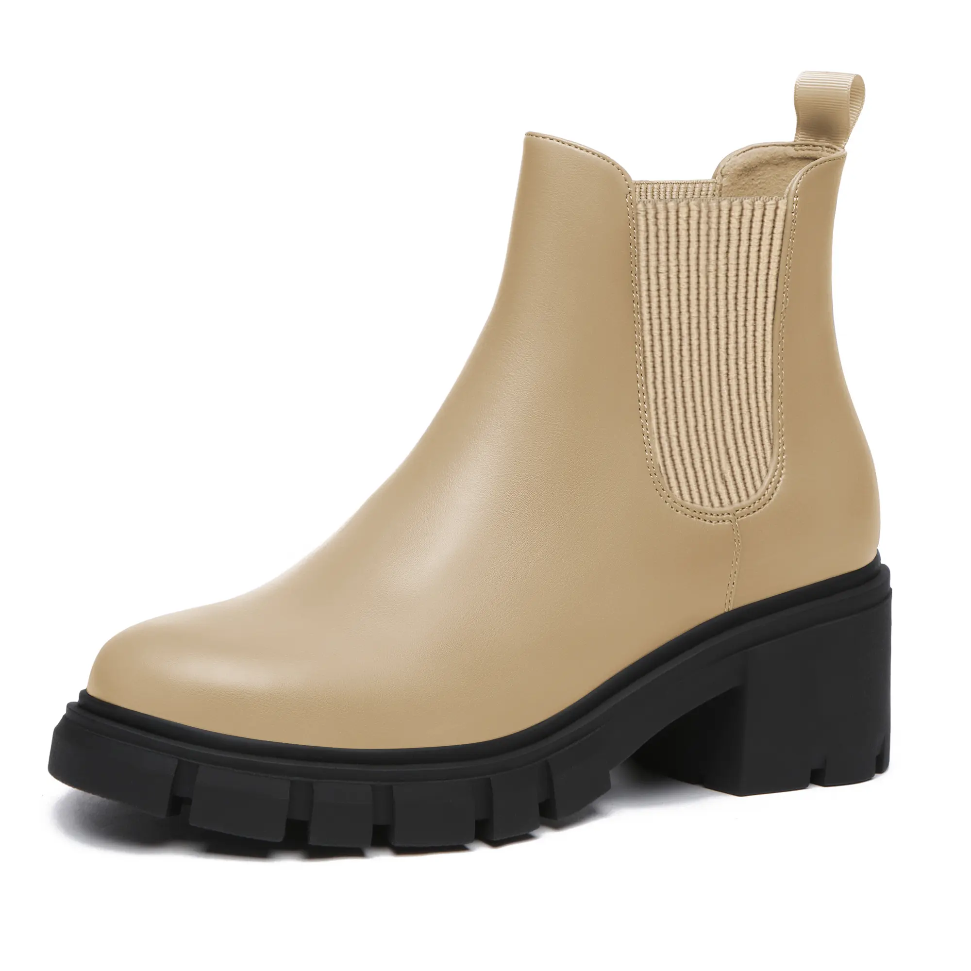 Women's Waterproof Suede Leather Chelsea Boots - Slip-On, Round Toe, Ankle Height, Chunky Lug Sole, Elastic Side Panels Booties for Work, Party, Outdoors, All-Seasons Wear