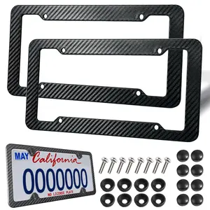 2 Pack License Plate Frame, Carbon Fiber License Plate Frame for US CA Cars, 4 Hole Car Tag Cover for Front & Rear with Fasteners and Screws,Car Accessories Automotive Vehicle,Car Number Plate Frame Set with Screws, Nuts, Washers