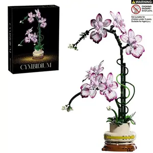 Orchid Building Block Set with Vase, 696 Pieces, Plant Series, Realistic Design Potted Orchid Kit, Home Decor, Adult Desk Ornament, Gift for Women, Creative Building Blocks