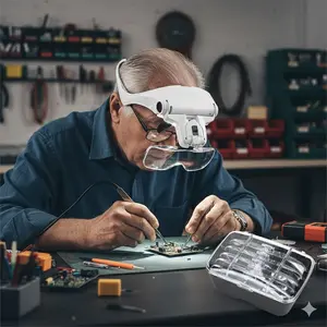 Head-Mounted LED Magnifier with 5 Interchangeable Lenses (1.0X-3.5X), Adjustable Headband, Anti-Glare Light for Jewelry Repair, Soldering, Watchmaking & Electronics Workbench. Ergonomic Hands-Free Tool for Craftsmen & Precision Engineering.