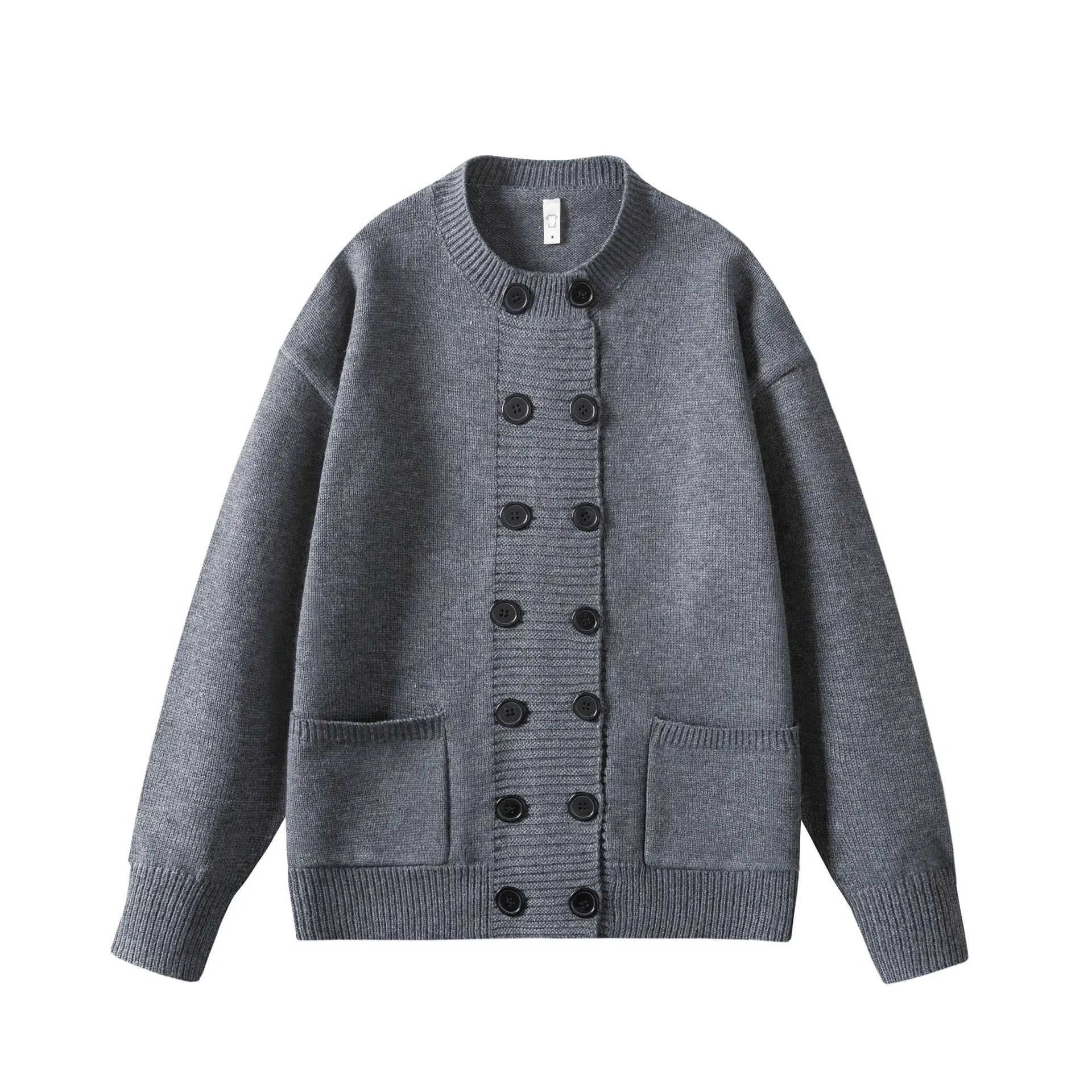 Men's Double‑Breasted Knit Cardigan Loose Fit Stand Collar Sweater Jacket With Pockets Casual Fall Winter Outerwear