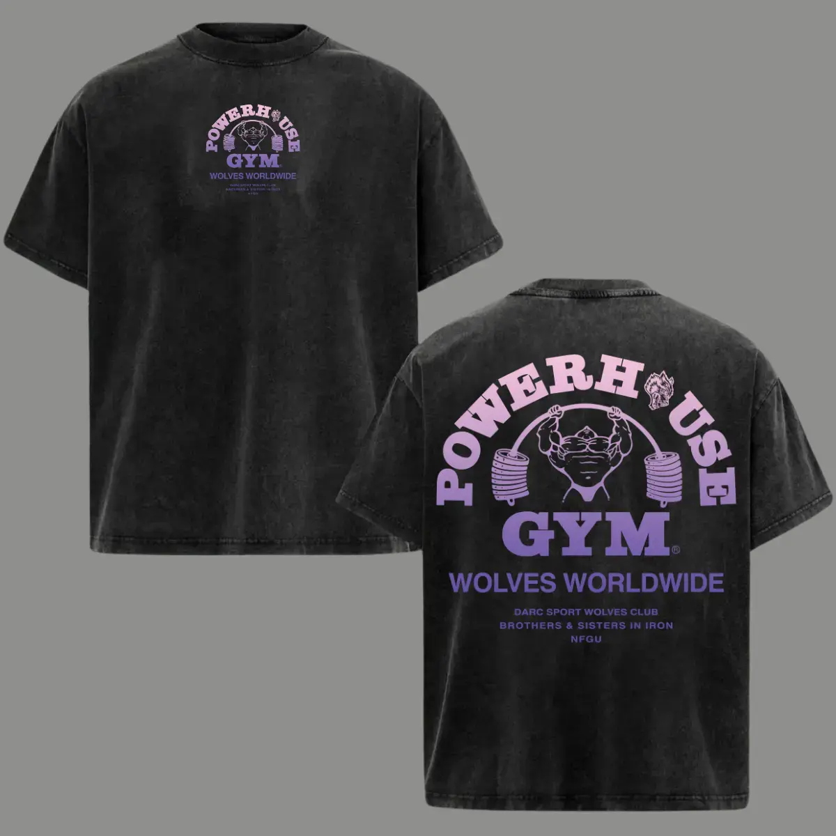 Unisex Vintage Washed Heavy Cotton Oversized Graphic T-Shirt - Powerhouse Gym Wolves Worldwide Design, Menswear Top, Bodybuilding Fitness Pump Cover, Retro Athletic Streetwear, Casual Summer Apparel Gift for Men Women Tshirt Crewneck Tropical