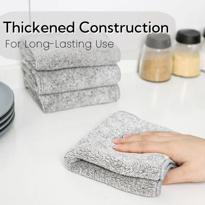 10 Counts Multifunction Thick Bamboo Charcoal Fiber Cleaning Cloth, Ultra Soft, Absorbent, Lint-Free, Reusable, Premium Kitchen & Dish Towels, Practical for Dishes Cleaning，Practical for Dishes Cleaning，Easy to Clean