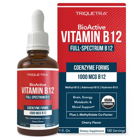 BioActive B12 1000 mcg - 3 Forms + Methylfolate | Sublingual, Cherry Flavor, Organic, Vegan (180 Servings) Healthcare Vitamin Fitness Edible