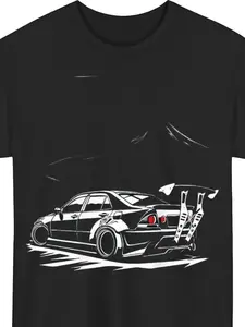 Men's JDM Tokyo Drift Race Car T-Shirt - Black Retro Domestic Market Tee with Mount Fuji & Red Sun, Relaxed Fit Casual Shirt for Automotive Fans, - Wear