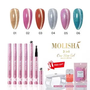 MOLISHA Portable Cat Eye Effect Leak-Proof Gel Nail Polish Pen Kit | 6 Vibrant Colors  | Complete One Step DIY Manicure Set with UV Light & Sanitizer Spray