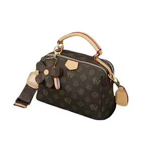 2026 New Vintage Monogram Pillow Bag - High-End Women's Handbags, Multi-Compartment Crossbody Shoulder Bag with Wide Strap, Flower Charm