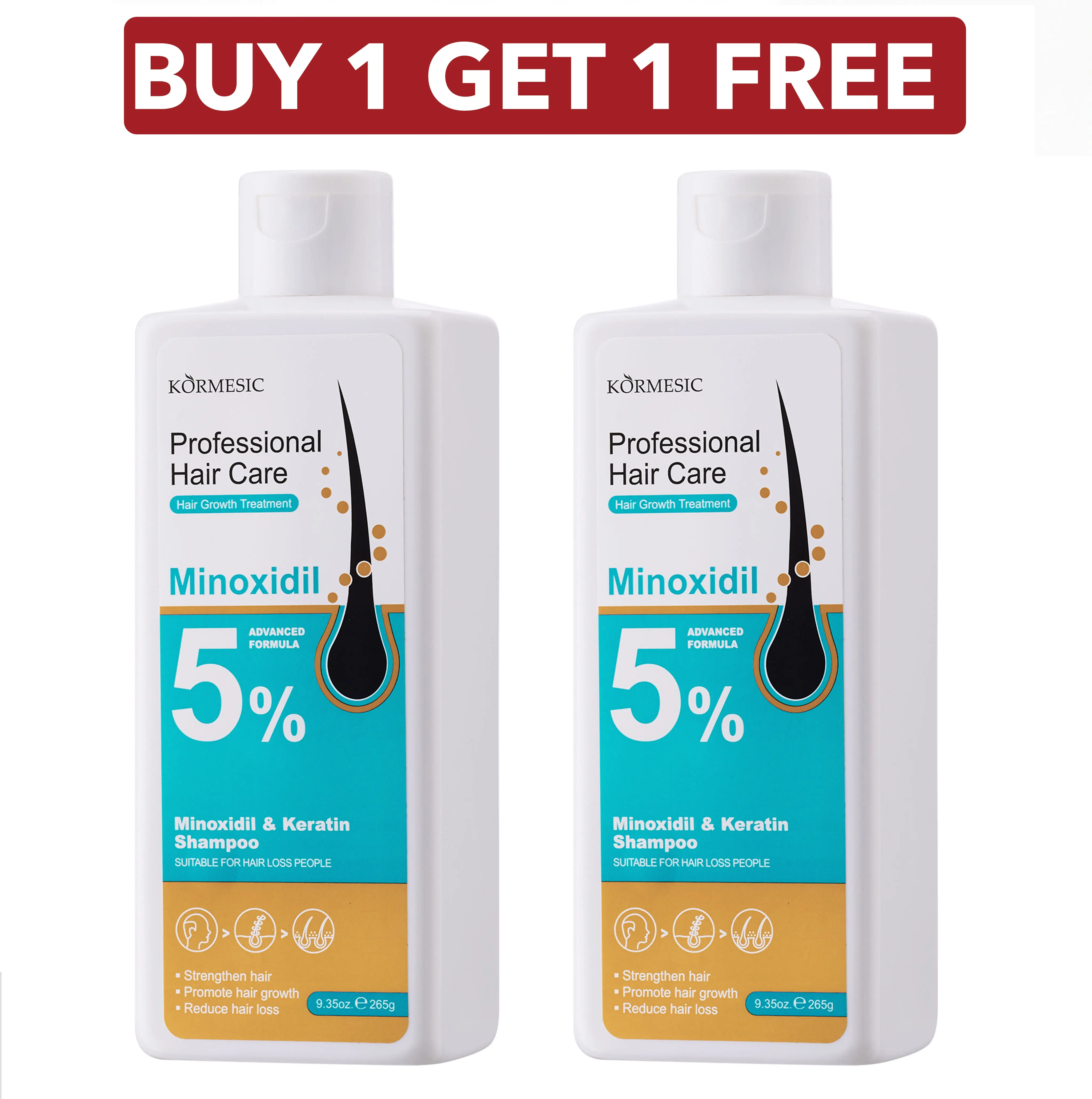 [Buy 1 get 1 free]5% Minoxidil & Keratin Shampoo for Hair Growth Advanced Peptide  Formula Treatment Thicker Stronger Hair