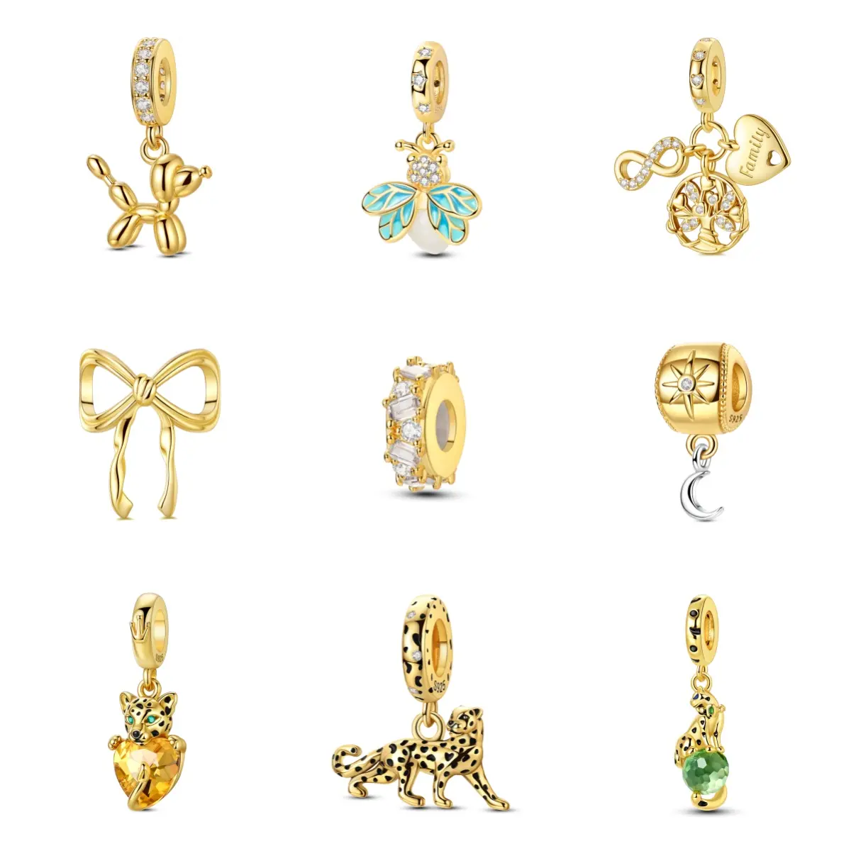 MULA Gold Pendant Collection - 925 Silver-plated pendant, 18K gold plated, inlaid with cubic zirconia, suitable for Pandora bracelets and necklaces, an ideal gift for women and girls, Charms Necklace, Fashion Pendants