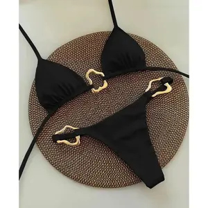 New Sexy Bikini Solid Color Lace-up Split Two-piece Swimsuit for Women