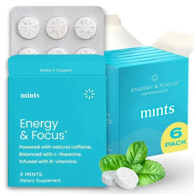 Energy - Boosting Caffeine Mints with Nootropics - Sugar - Free, featuring L - Theanine, B12 & B6 for Concentration