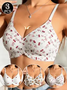 3-Pack Seamless Jelly Bralettes, Full Coverage Butterfly Pattern, Max Support, Breathable Lined, Elegant Fitted Design for Women, Underwear