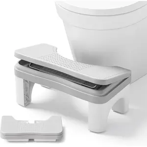 Foldable Toilet Stool Squat Adult, 7" Height Adjustable Poop Stool for Bathroom, Portable Squatting Potty Toilet Step Stools for Adults, Ergonomic Foot Stools for Travel, Gray