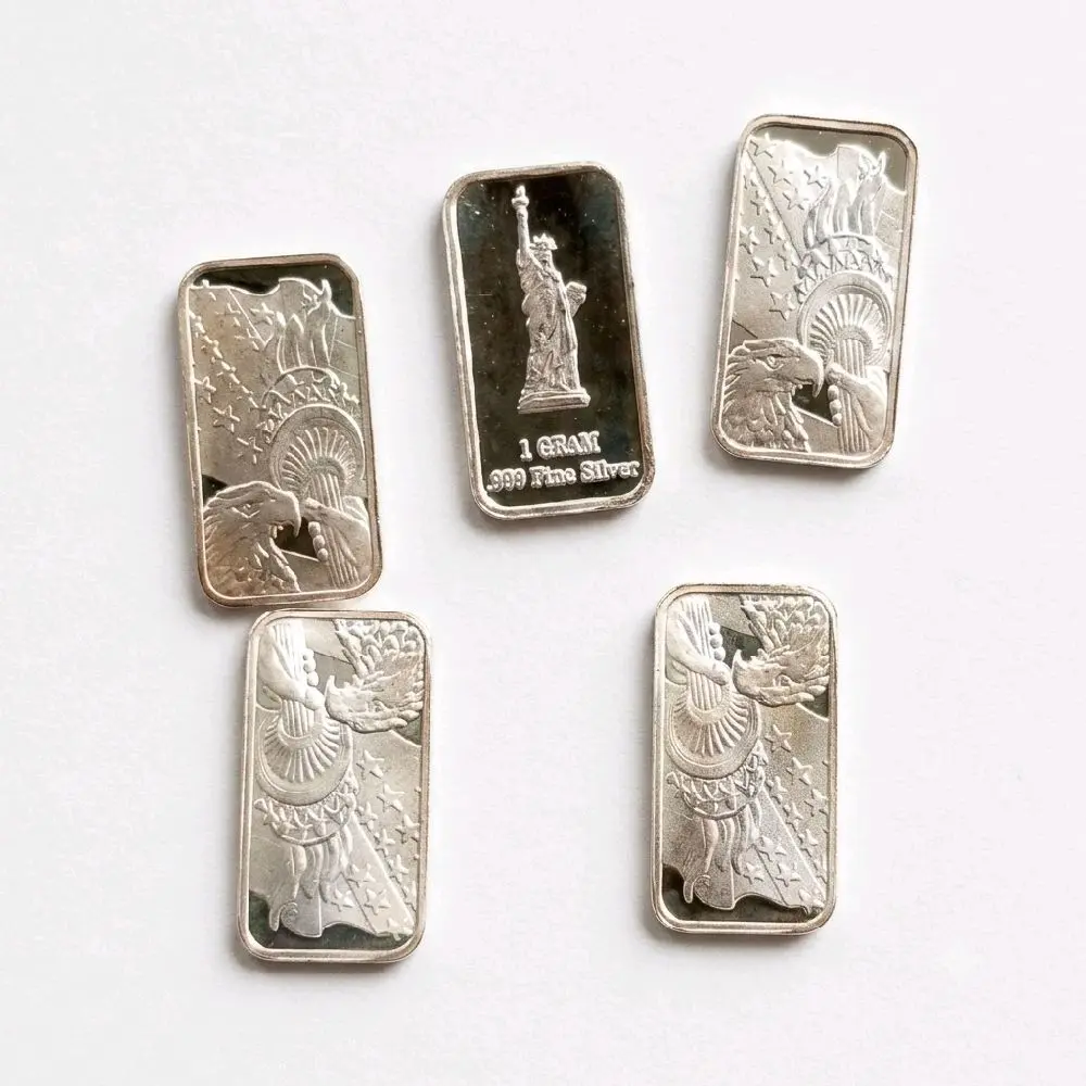 Lot of 5 One Gram .999 Silver Statue of Liberty Bars