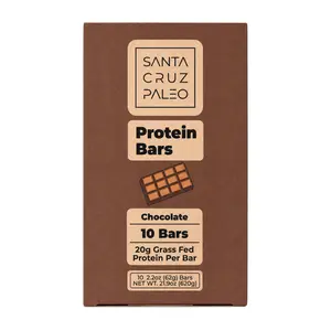 Santa Cruz Paleo Chocolate Protein Bar - 20g Grass-Fed Whey & Collagen Protein, 10 Bars - High Protein Snack Bar Sweetened with Wildflower Honey, No Seed Oils, Artificial Sweeteners, Processed Sugars