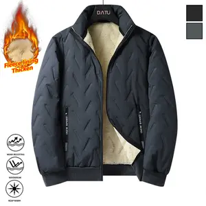 Men's Solid Color Fleece Lined Warm Zipper Jacket, Casual Warm Long Sleeve Stand Collar Coat, Suitable for Autumn and Winter, Christmas Outfit, Thick Overcoat, Topwear for Going Out