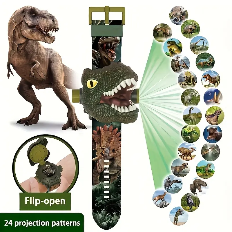 Unisex Kids' 3D Cartoon Dinosaur Projection Electronic Watch - Adjustable Screen, 24 Projection Designs, Animal & Nature Themed Hands-On Learning Science Toy, Birthday Gift