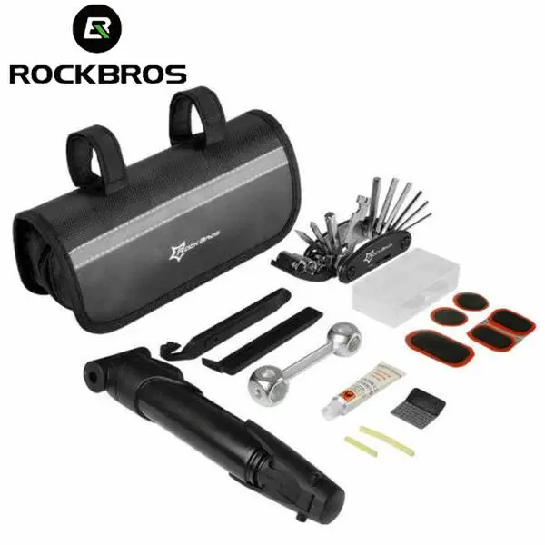 ROCKBROS Bike Tool Kit with Tire Pump, Multi-Function Tool, Patches, Portable Repair Tool Bag