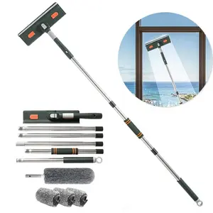 Window Squeegee Cleaner, Squeegee Scrubber, 1 Set Household Squeegee with Extension Pole, Telescopic Window Washing Equipment with Bendable Head, Glass Cleaning Tool