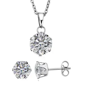 2 Piece Set -  Crystal Solitaire Earrings and Pendant Necklace 18 Inches in Stainless Steel