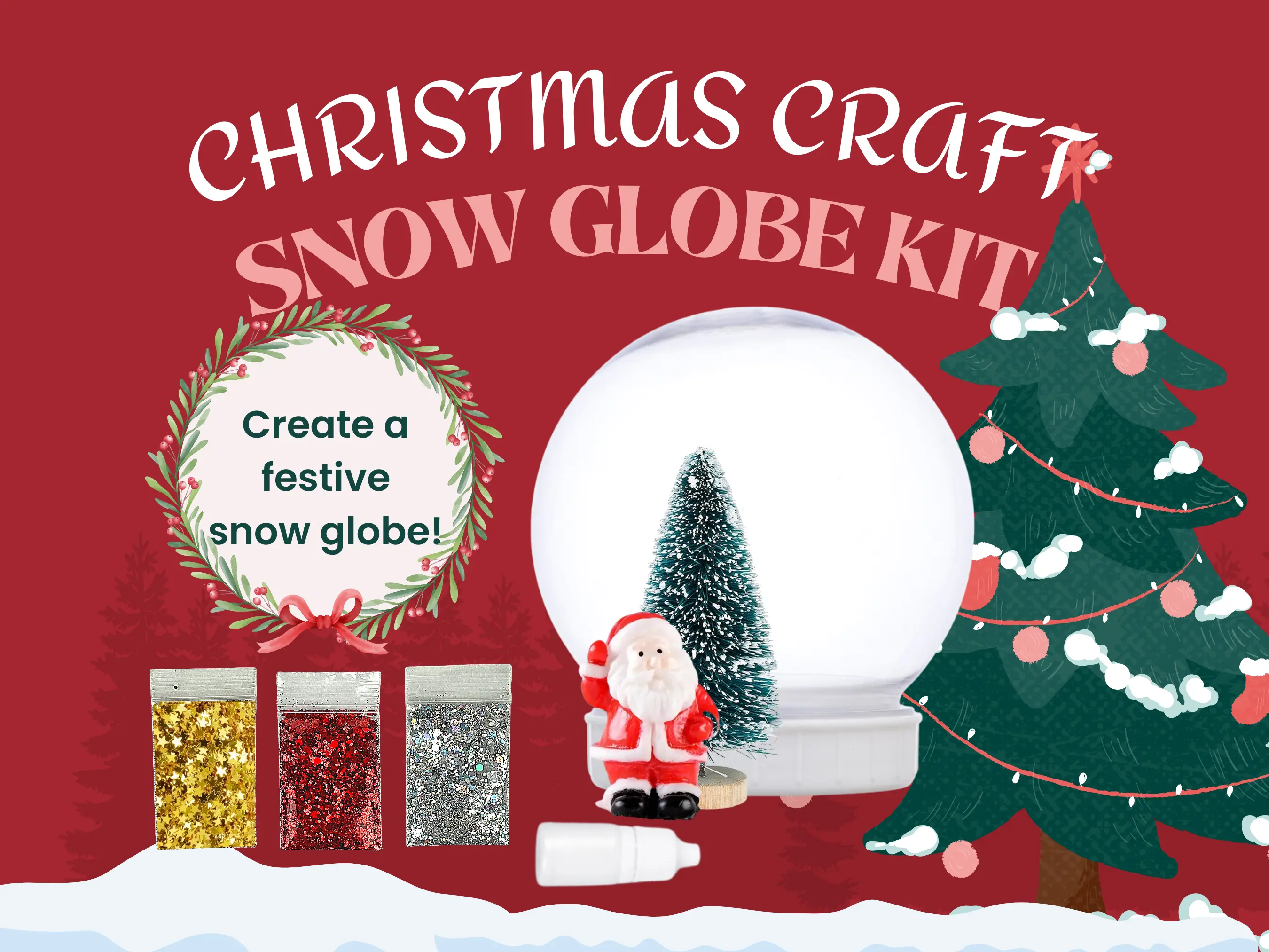 Shatterproof Santa & Christmas Tree Snow Globe Craft with Glitter | Christmas Craft Kit | DIY Christmas Keepsake, Kids Christmas Craft
