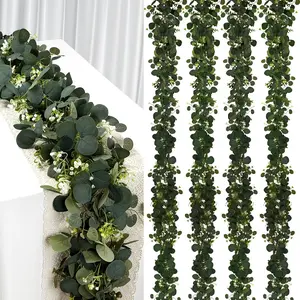 4Pcs Eucalyptus Garland, 6FT Green Flower Garland Decor, Artificial Faux Eucalyptus Leaves Greenery Vines for Table Runner Wedding Bedroom Mantle Centerpieces Backdrop Decorations, Party Decor Supplies