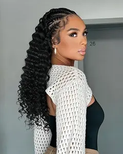【RXC】Glueless Braided Wig Lace Front Cornrow Knotless With Curly Hair Baby Hair For Daily Party Use 1B#