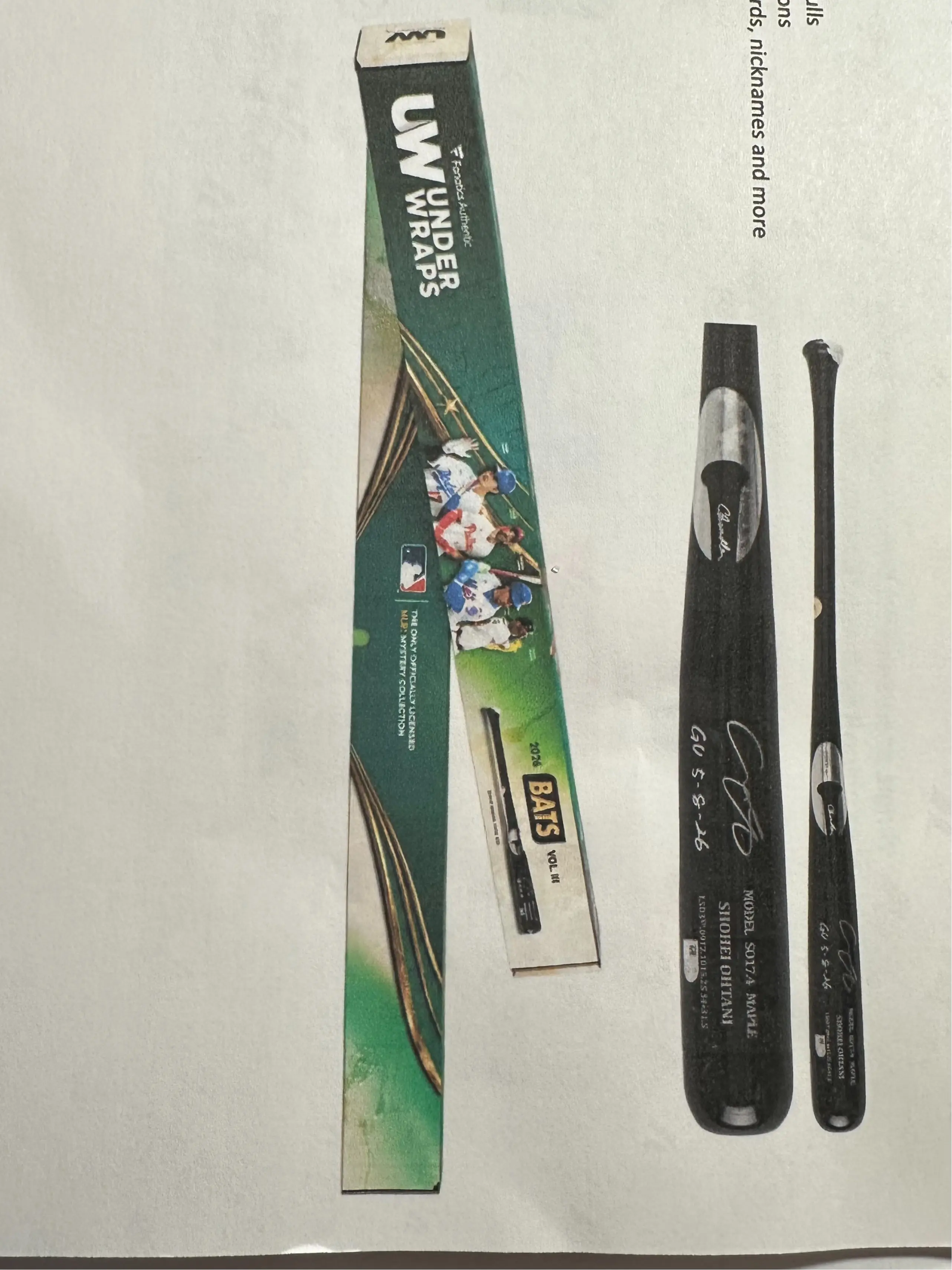 Fanatics UW Bat certified autographed   Big Barry's Sports Breaks and Fanatics UW autographed MLB Bat and complimentary Card