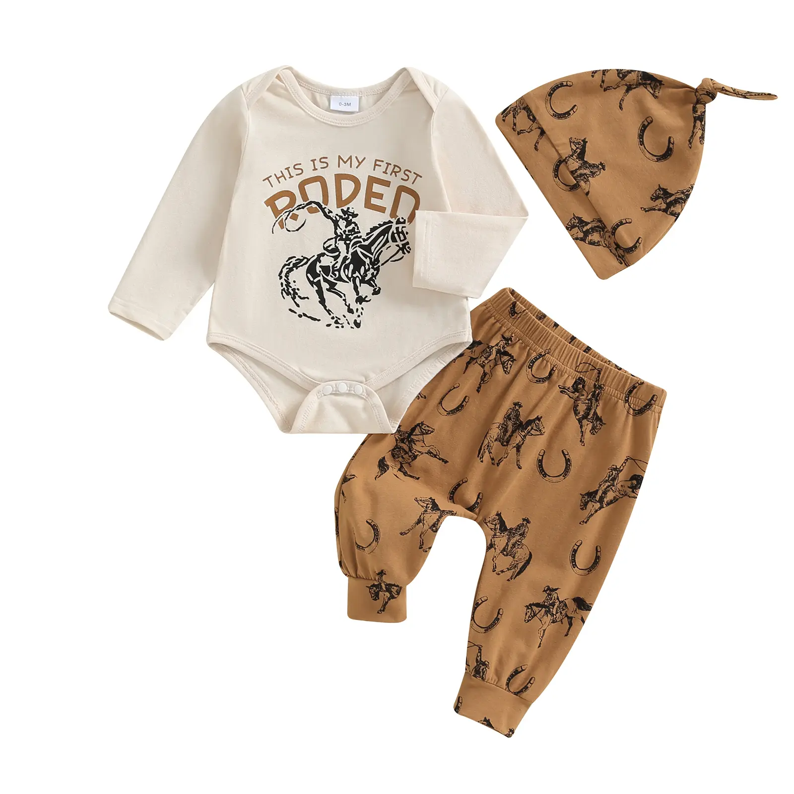 Western Baby Boy Clothes Fall My First Rodeo Outfit Long Sleeve Romper Pants Set Hat 3Pcs Newborn Cowboy Outfits