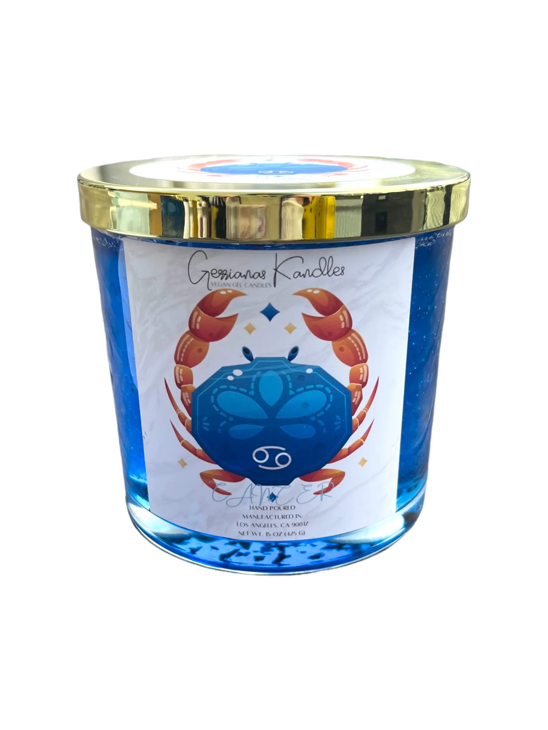 Gerrianas Kandles | CANCER | Floral Jasmine Scent | Dried Rose Petals | Clear Quartz Crystal Chips | Vegan | Zodiac Candle