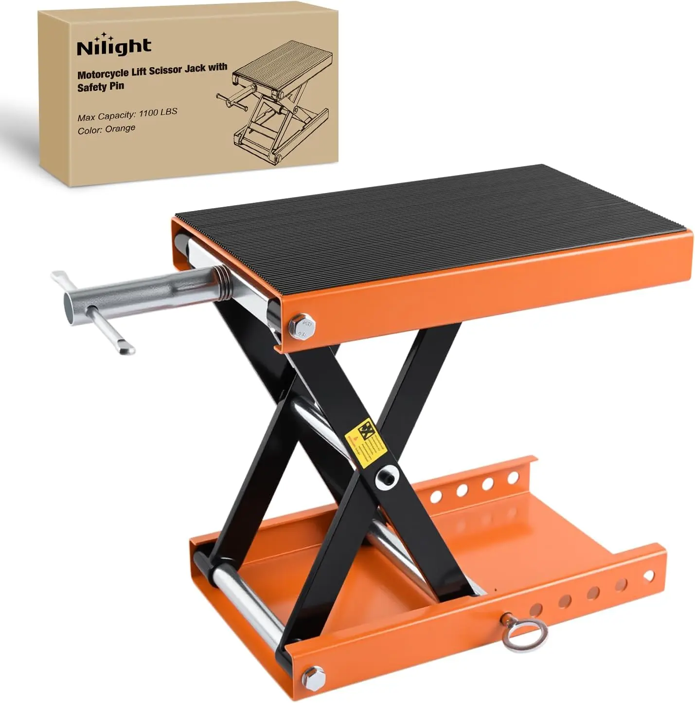 Nilight Heavy Duty Steel Frame Motorcycle Scissor Jack for ATV Dirt Bikes, 1100 LBS Capacity, 8.7"x14.2" Anti-Slip Platform, 3.4"-14.2" Adjustable Height, Compact Durable, Easy Operation, Track, Safety Pins, Orange Automotive Cleaning & Repair Tool, 3.4-1