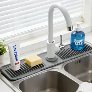 24 Inch Longer Faucet Mat for Kitchen Sink, 5° Slope Fast Self-draining, Kitchen Sink Splash Guard Silicone Sink Faucet Mat Splash Guard Kitchen Sink Area Tidy Splash Faucet Guard Draining Mat