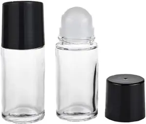 2 count Black Clear Empty Glass Essential Oil Roller Bottles Vials Containers Refillable Roll-on Bottles with Funnel 30ML Refillable  Containers Roller Balls for Essential Oils
