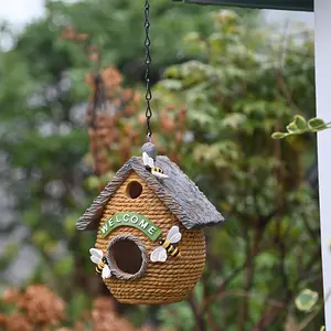 Garden Courtyard Bird House Decoration, Outdoor Hanging Bird Nest Statue, Perfect Gift for Bird Lovers and Wildlife Enthusiasts. Forest Bird House Winter Warming Bird Nest Craft, Mother's Day Gift
