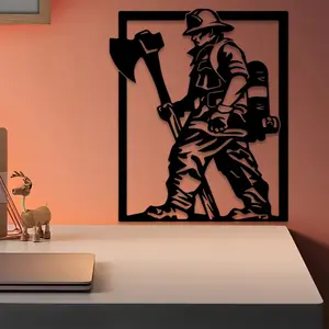 1pc Heroic Firefighter Metal Wall Art, Heroic Firefighter Statue Mural, Perfect for Home, Office, Garage Decor, Father's Day Decor, Ideal Gift for Firefighter Fans christmas decorations