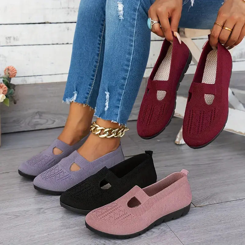 Rain Core Women's Breathable Knit Slip-On Walking Shoes - Ultra Soft Cushioned Sole, All-Day Comfort, Effortless Wear, Active Footwear for Daily Walking, Casual Use - Multiple Stylish Colors, Rubber Upper