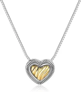 Aprilery Fashion Durable Heart Pendant Jewelry – Two-Tone Cable Wire Necklace Perfect Gift for Women