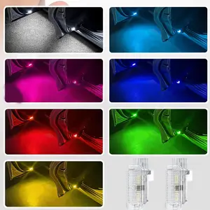 2pcs, RGB Seven-Color Logo Door Welcome Light, Door Puddle Light, Door Courtesy Light Special for Audi A3 A4 A5 A6 A7 A8 Q3 Q5 Q7 Q8, Auto Parts, Plug-and-Play No Drilling Required, High Light Transmittance LED Smart IC Puddle Lamp
