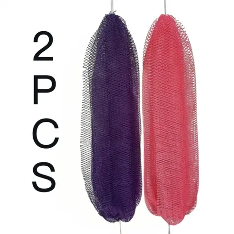 2PCS Authentic African Exfoliating Net Bath Sponge - Exfoliating Bath Tool, Net Sponge Texture, Gentle Exfoliation, Deep Cleansing, Stress Relief Back Bathing Accessory (Pink, Black, Orange, Green, Purple)