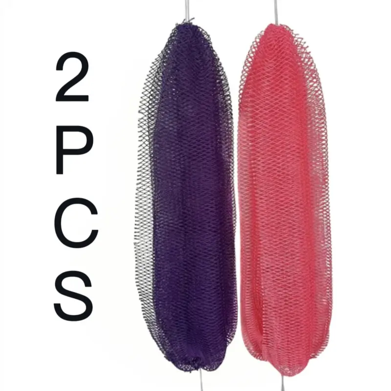 2PCS Authentic African Exfoliating Net Bath Sponge - Exfoliating Bath Tool, Net Sponge Texture, Gentle Exfoliation, Deep Cleansing, Stress Relief Back Bathing Accessory (Pink, Black, Orange, Green, Purple)