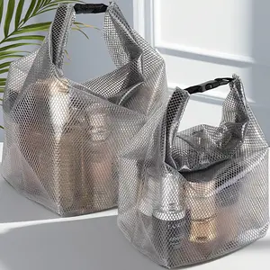 1/2pcs Travel Toiletry Bag, Makeup Storage Bag, Swim and Gym Travel Organizer, Drawstring Mesh Beach Bag, Transparent EVA Material, Large Opening, Portable Handle, Suitable for Travel, Gym, Swimming unisex lightweight