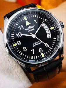 Men's classic business automatic mechanical watch, Business fashion watches, round dial, calendar, leather strap, minimalist design, suitable for casual and formal wear, gift for Christmas, Father's Day, birthdays