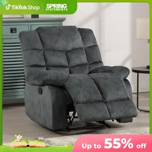 Ebello Gray Manual Recliner Chair - 37" Wide Overstuffed Single Couch for Living Room & Bedroom, Plush Comfort, Sleek Gray Fabric, Space-Saving Design