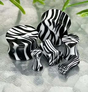 PAIR of Unique Zebra / White Tiger Acrylic Saddle Plugs Saddle Plugs - Gauges 8g (3.2mm) thru 9/16" (16mm)