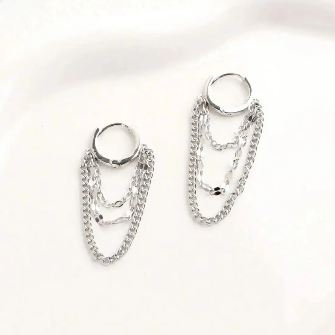 Women's Stainless Steel Chain Link Hoop Earrings - Minimalist Quiet Luxury Ear Accessories, Lightweight Non-Tarnish Tarnish-Proof Jewelry, Hypoallergenic Dangle Hoops for Daily Wear, Gifts for Women