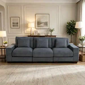 Dark Grey Ribbed Texture Classic 3-Piece Indoor Sofa with Supportive Fixed Double Armrests, Soft Comfort, Timeless Tone for Diverse Home Styles, Assembly Required