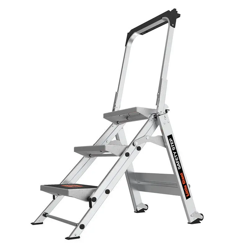 Safety Step - Lightweight Aluminum Stepstool, Type IA Rated 300 lbs, Non-Slip Safety Steps, Extra-Wide Feet Heavy-Duty for Temporary Staircase