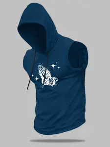 Men's Dove Print Hooded Tank Top, Regular Fit Casual Sleeveless Top for Daily Wear, Men's Clothes for All Seasons, Sweatshirts