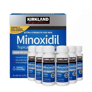 Kirkland Signature 5% Minoxidil Topical Solution for Men Extra Strength Hair Regrowth Treatment, 6 Months Supply 6 x 60mL Bottles with Dropper, Anti Hair Loss Baldness Thinning Hair Restore Hair Growth Serum