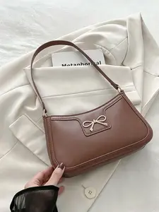 Elegant Half-Moon Bow Shoulder Bag, Fashion Casual Style, Pure Color Design, Suitable for Women, Perfect for Daily Use, Crescent Bag, Handbag Shoulder Purse